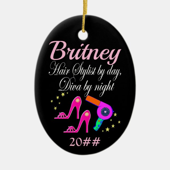 HÅRDSTYLIST PER DAG, DIVA PER NÖJD PERSONLIG JULGRANSPRYDNAD KERAMIK (Framsidan)