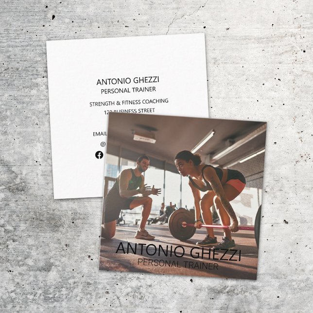Hårdviktstränare för sportträning, personlig träni fyrkantigt visitkort (Skapare uppladdad)
