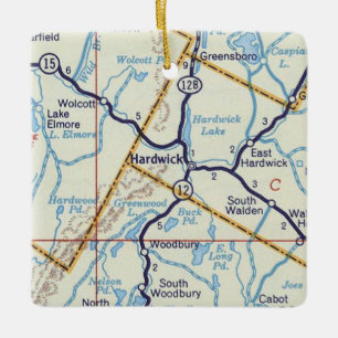Hardwick Vermont Vintage Karta Julgransprydnad Keramik