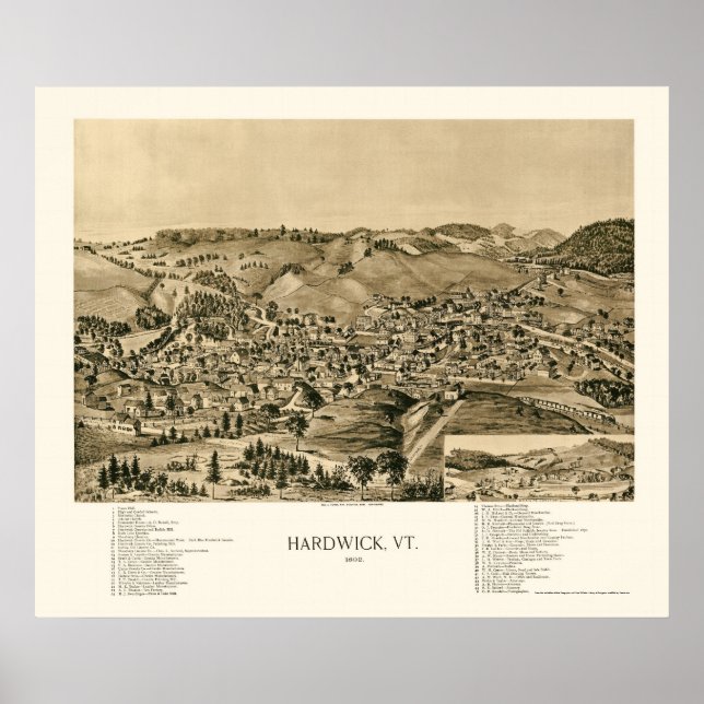 Hardwick, VT Panoramic Karta - 1892 Poster (Framsidan)
