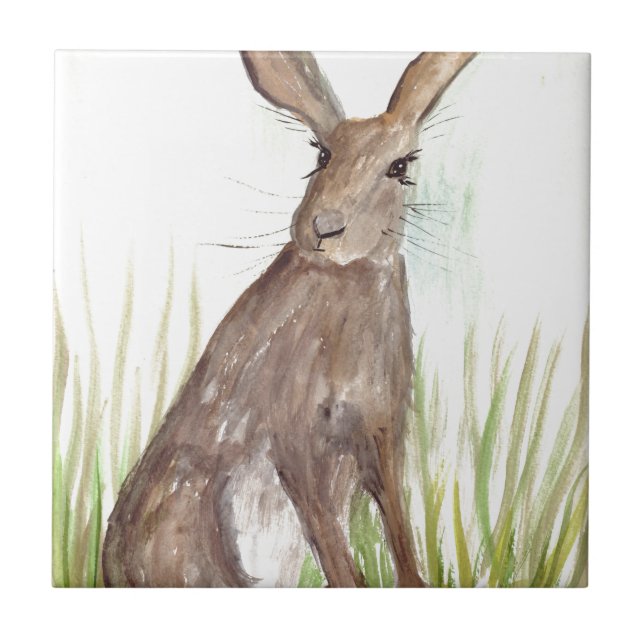 Hare Animal Rustic Watercolor Rabbit Woodland Kakelplatta (Framsidan)