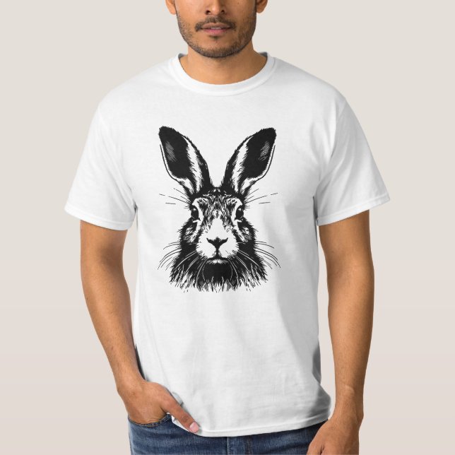 Hare Ansikte Line Art Illustration T-Shirt (Framsida)
