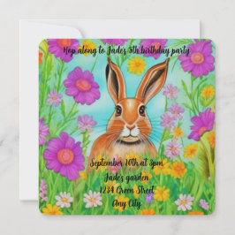 Hare födelsedagsfest inbjudan, redigerbar text.