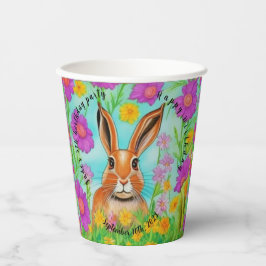 Hare födelsedagsfest papper kopp, redigerbar text.