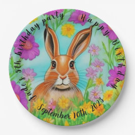 Hare födelsedagsfest papper tallrikar, redigerbar 