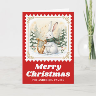 Hare Harp Retro Postage Frimärke jul Music Helgkort