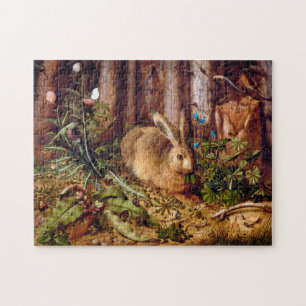 Hare i Forest Hans Hoffmann Rabbit Painting Pussel