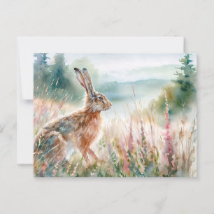Hare i Meadow Watercolor Art Art Vykort