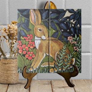 Hare kanin i Garden Mural Ceramic 6’ Tile Trivet Kakelplatta