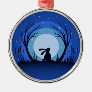 Hare, kanin Moonlight Silhouette Julgransprydnad Metall
