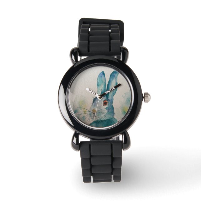 Hare kanin Watercolor Blue Armbandsur (Framsida)