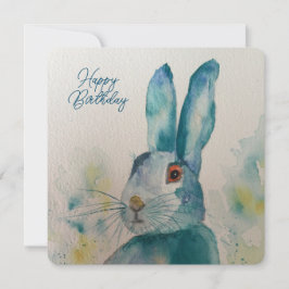 Hare kanin Watercolor Blue Birthday Card