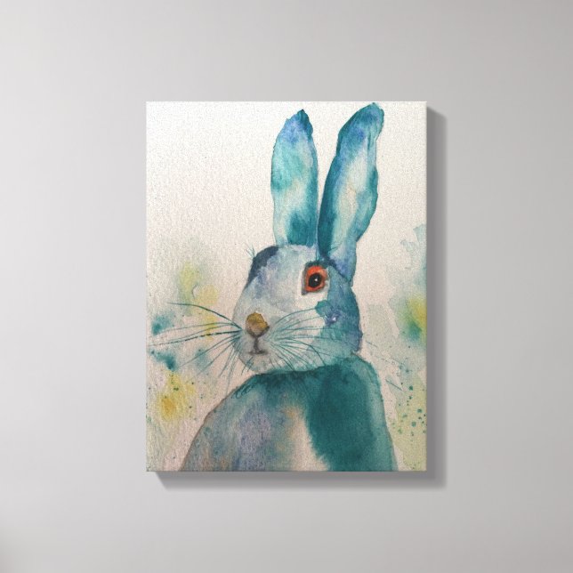 Hare kanin Watercolor Blue, Kanvastryck (Framsida)