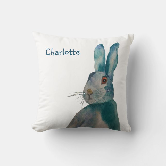 Hare kanin Watercolor Blue-Personlig Kudde (Framsida)