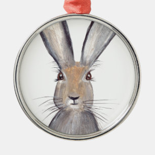 Hare kaninvattenfärg julgransprydnad metall