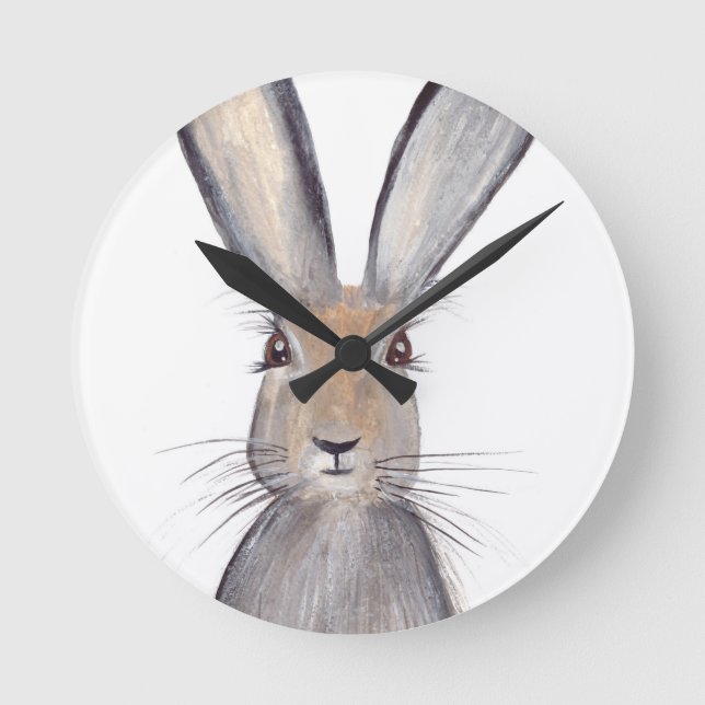 Hare kaninvattenfärg rund klocka (Framsida)