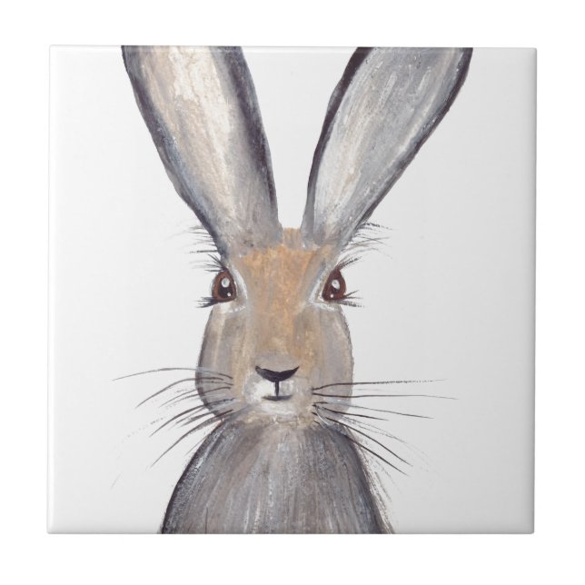 Hare kaninvattensfärgade skogsdjur kakelplatta (Framsidan)