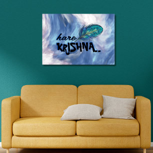 "Hare Krishna" Peacock Feather Hindu Canvastryck