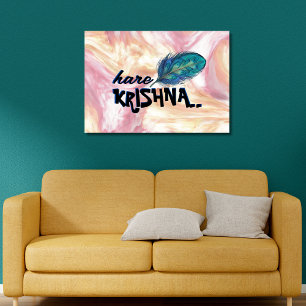 "Hare Krishna" Peacock Feather Hindu Canvastryck