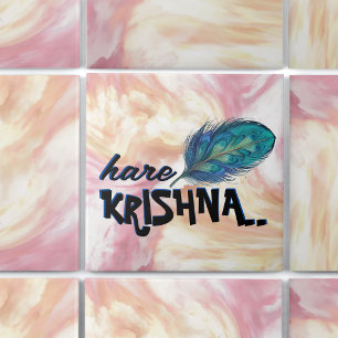 "Hare Krishna" Peacock Feather Hindu Kakelplatta