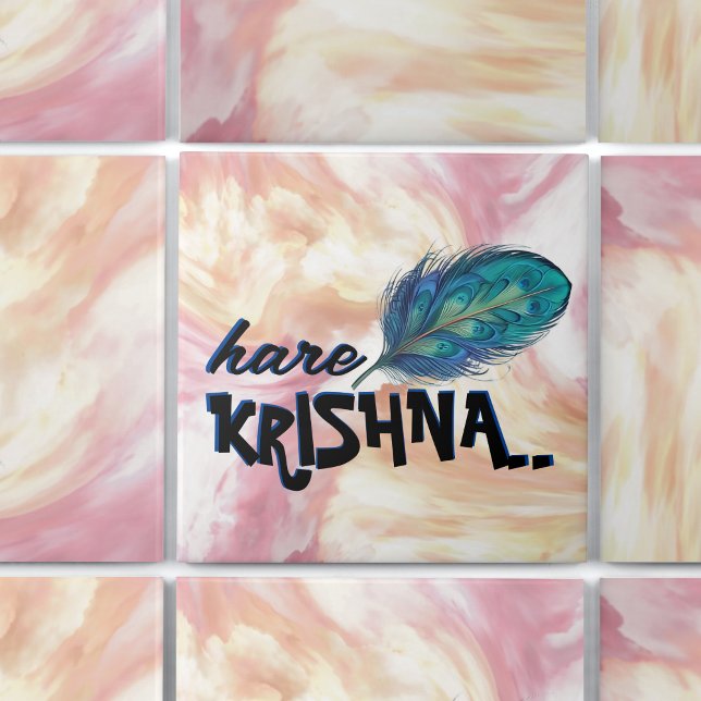 "Hare Krishna" Peacock Feather Hindu Kakelplatta (Skapare uppladdad)