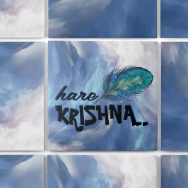"Hare Krishna" Peacock Feather Hindu Kakelplatta