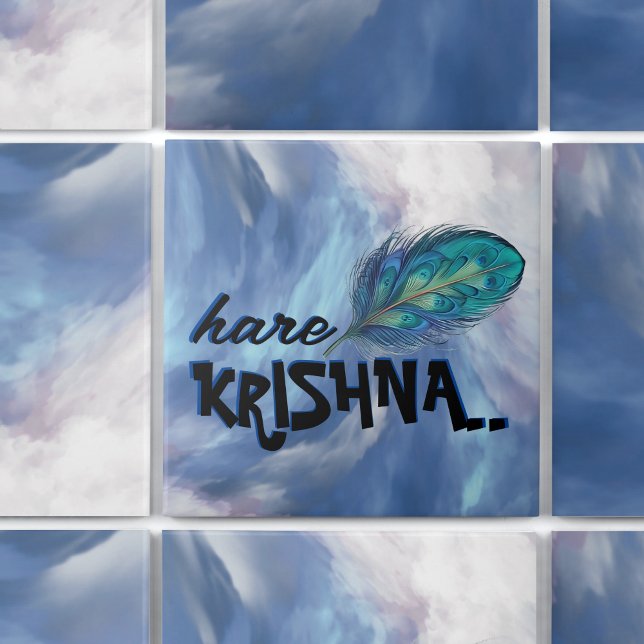 "Hare Krishna" Peacock Feather Hindu Kakelplatta (Skapare uppladdad)