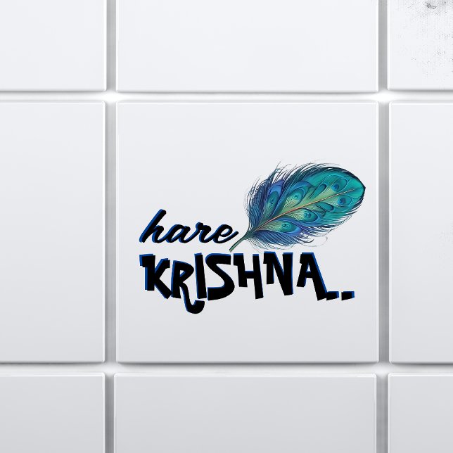 "Hare Krishna" Peacock Feather Hindu Kakelplatta (Skapare uppladdad)