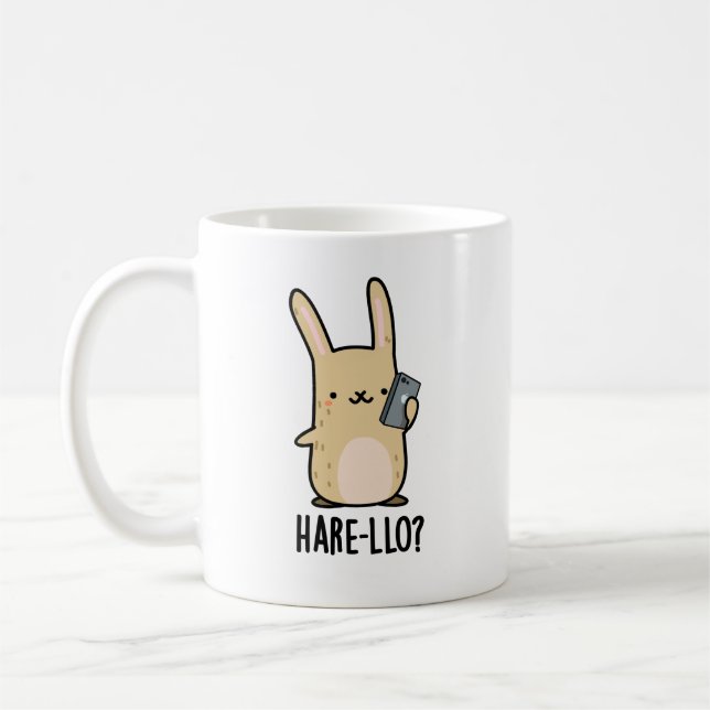 Hare-llo Där Funny Hare Rabbit Pun Kaffemugg (Vänster)