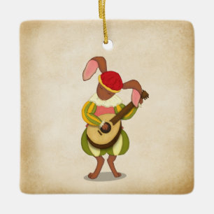 Hare med Lute och sex rytmimoder Medieval Music Julgransprydnad Keramik