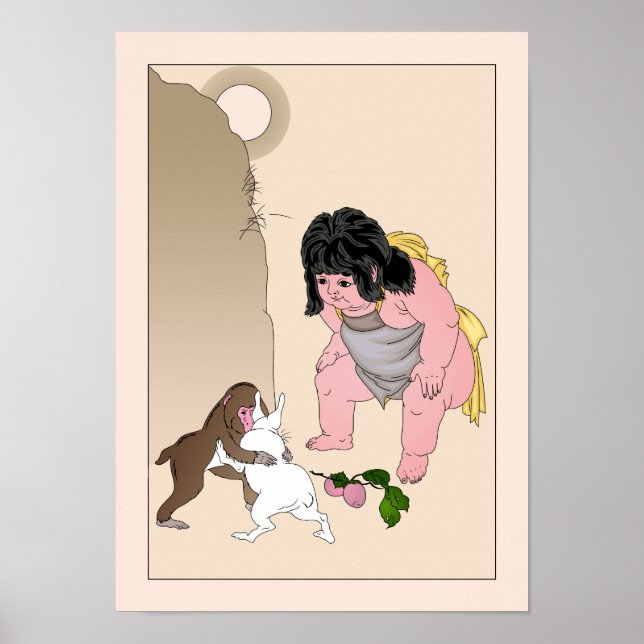 Hare & Monkey Wrestling av Yoshitoshi Poster (Framsidan)