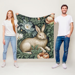 Hare och blommor i trädgården art nouveau stil fleecefilt