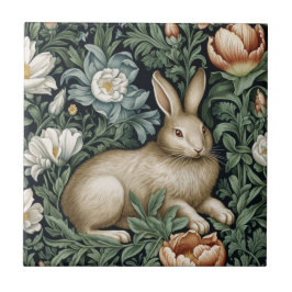 Hare och blommor i trädgården art nouveau stil kakelplatta