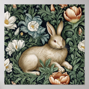 Hare och blommor i trädgården art nouveau stil poster