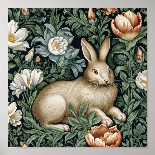 Hare och blommor i trädgården art nouveau stil poster (Framsidan)