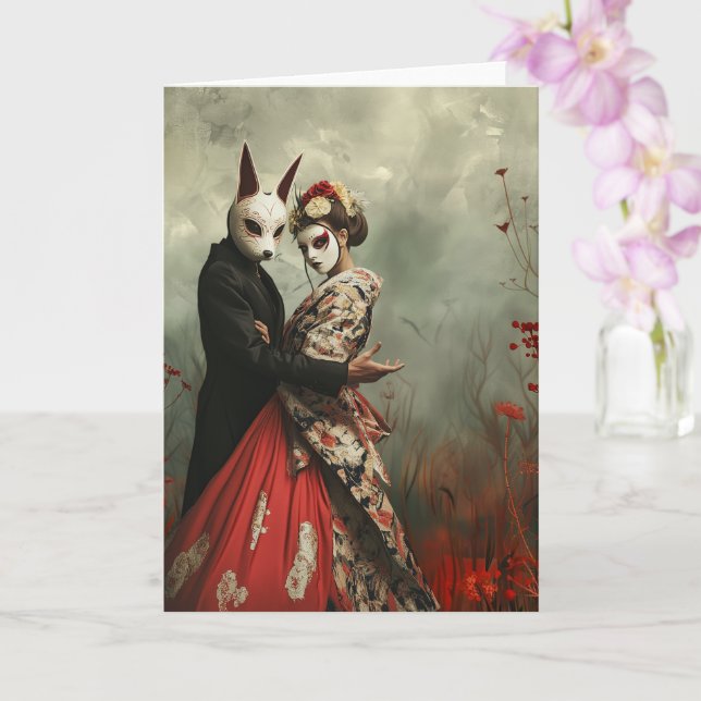 Hare och Geisha | Surreal japansk Art Kort (Orkide)
