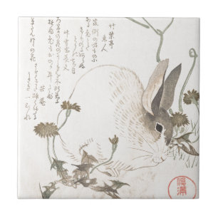 Hare och maskros, Kubo Shunman, japansk konst Kakelplatta