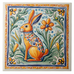 Hare Rabbit Mediterranean Bunny Folk Art Kakelplatta