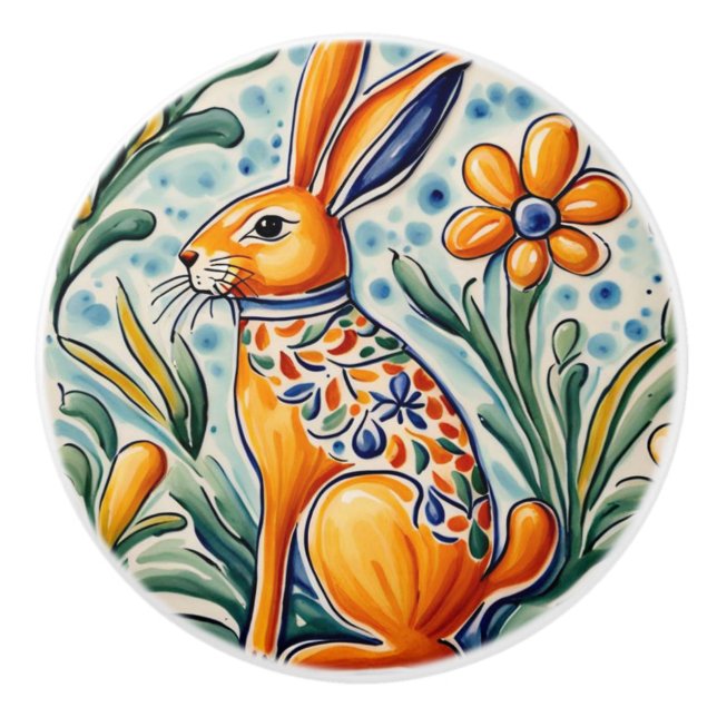 Hare Rabbit Mediterranean Bunny Folk Art Knopp (Framsidan)