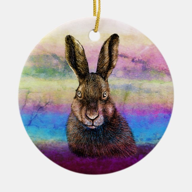 Hare teckning julgransprydnad keramik (Framsidan)