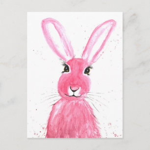Hare vattenfärgsdjur söt kaninskog Rosa Vykort