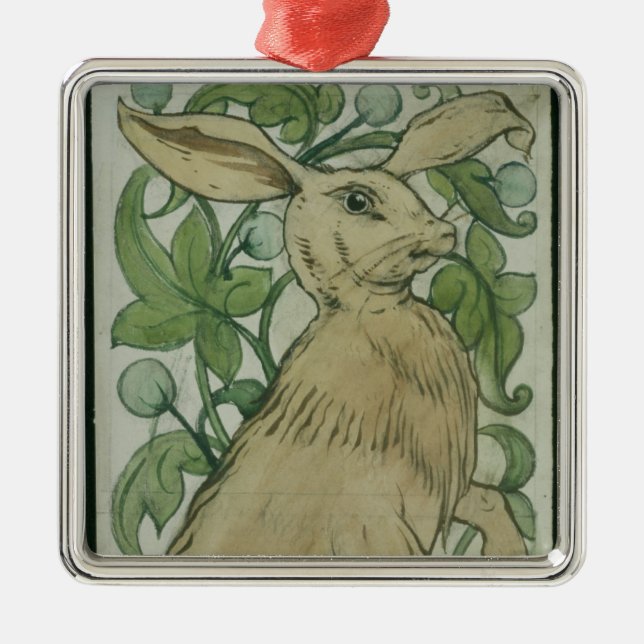 Hare (w/c på papper) julgransprydnad metall (Framsidan)