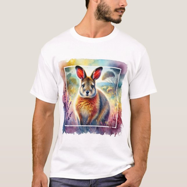 Hare Wallaby 030924AREF125 - Watercolor T Shirt (Framsida)
