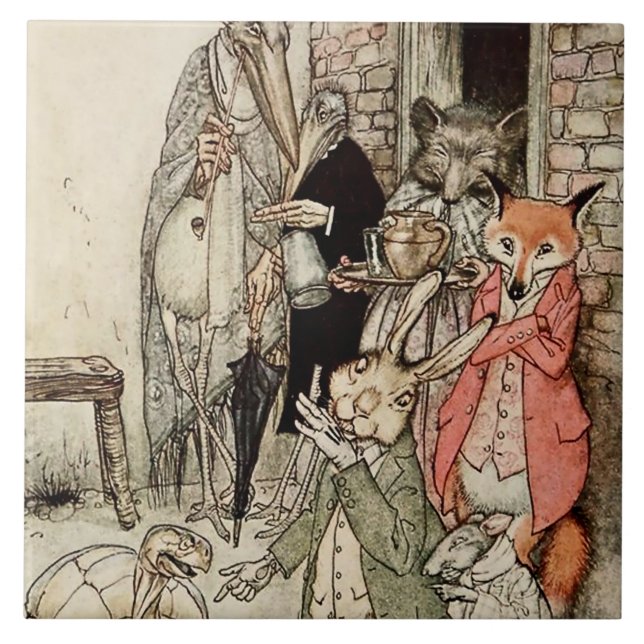 “Haren och sköldpaddan” av Arthur Rackham Kakelplatta (Framsidan)