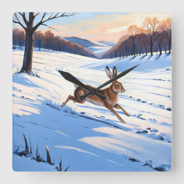 Hares gratiösa språng : Full av vinterglädje Fyrkantig Klocka