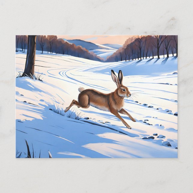 Hares gratiösa språng : Full av vinterglädje Vykort (Framsida)