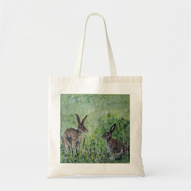 Hares i en ängshopping bag tygkasse (Framsidan)