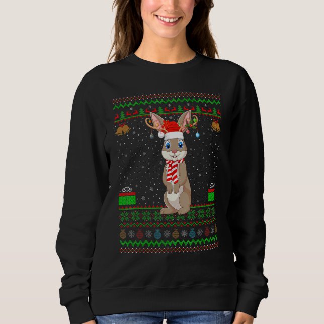 Hares Rabbit Santa Hat Matching Ugly Hares Christm T Shirt (Framsida)