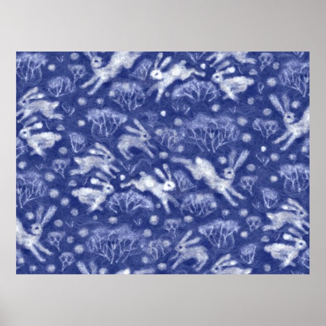 Hares Snö Fält White Rabbits Winter Animal Blue Poster (Framsidan)