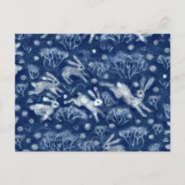 Hares Snö Fält White Rabbits Winter Animals Blue Vykort